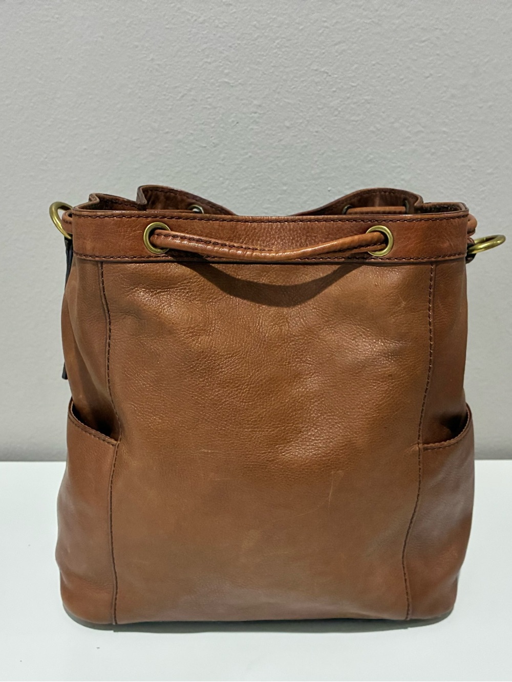 Fossil Women's Brown Leather Drawstring Bucket Bag - Picture 4 of 9